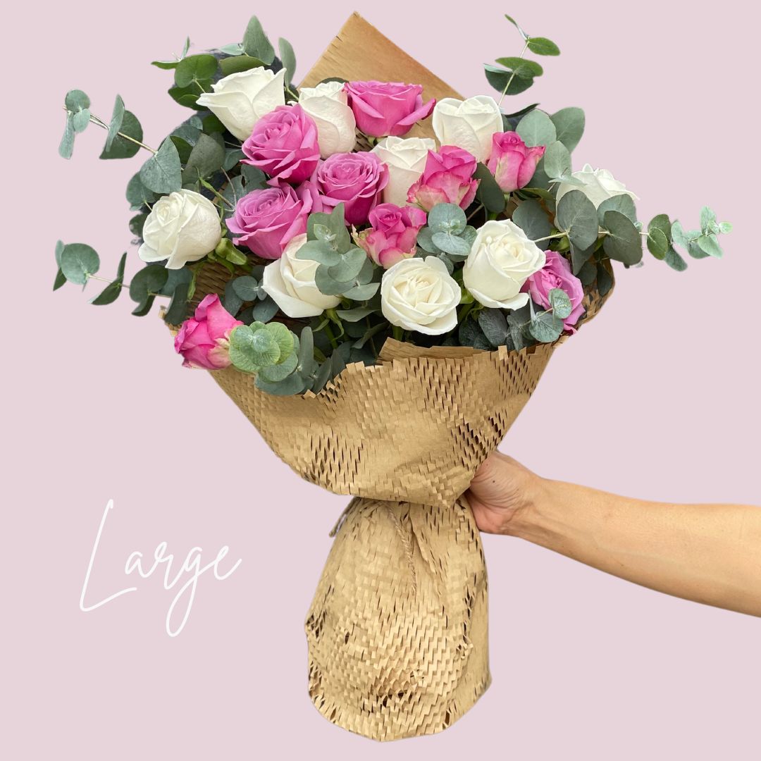 Purple & White Roses Happy Bunch