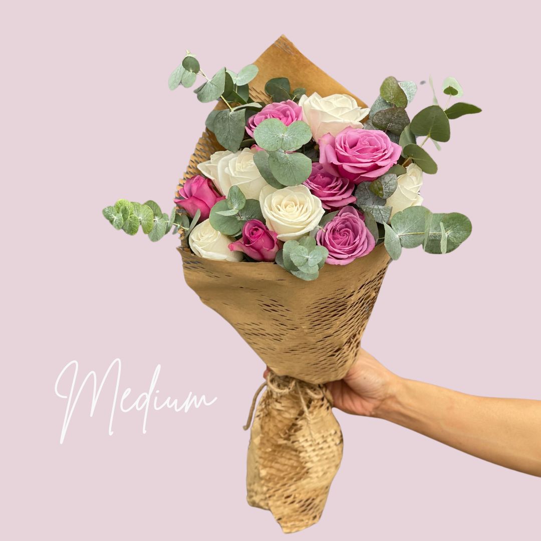 Purple & White Roses Happy Bunch