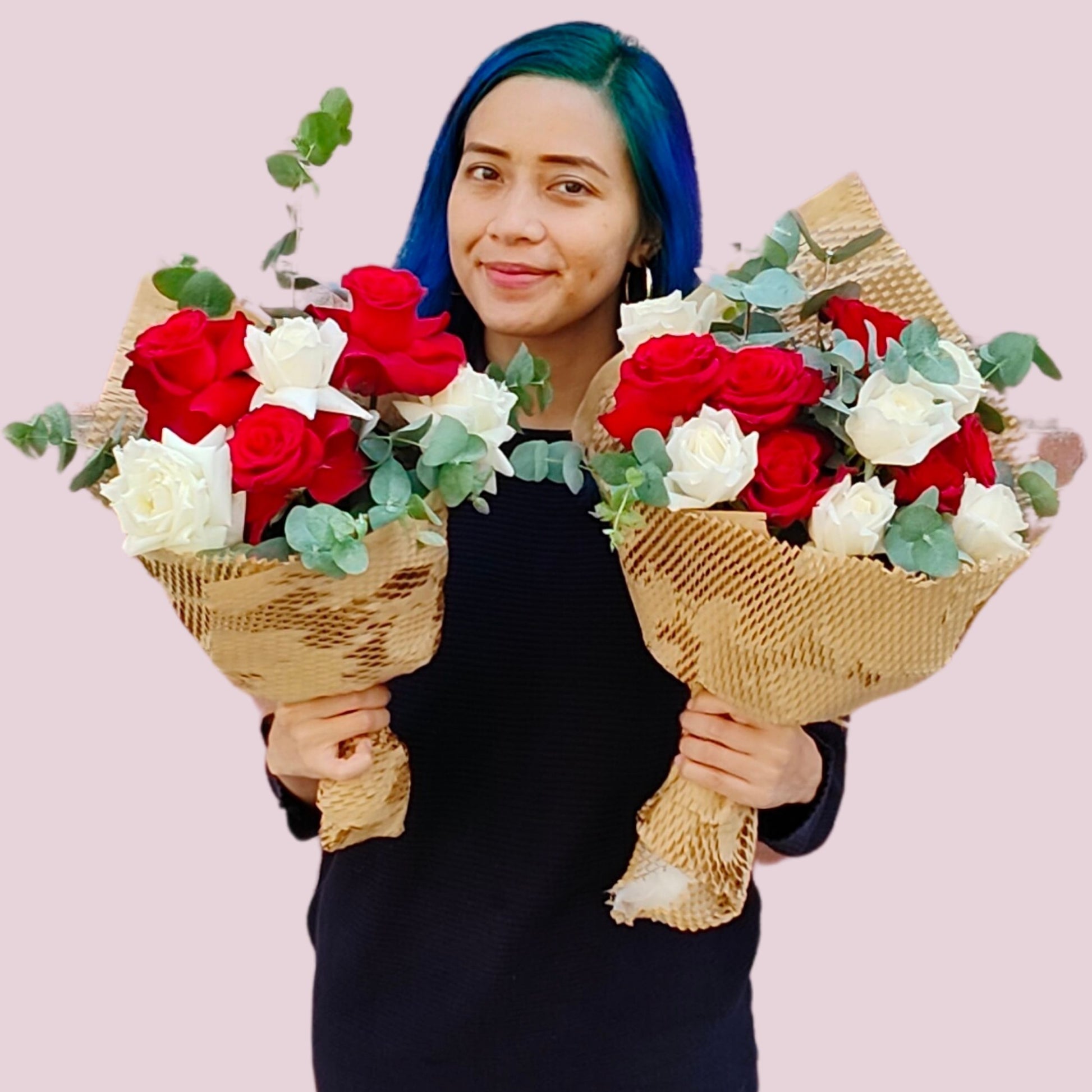 Red & White Roses Happy Bunch